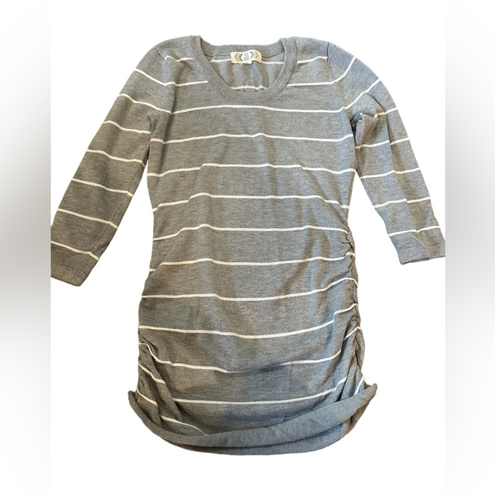 Pink Rose Gray and White Striped Long Sleeve Top
